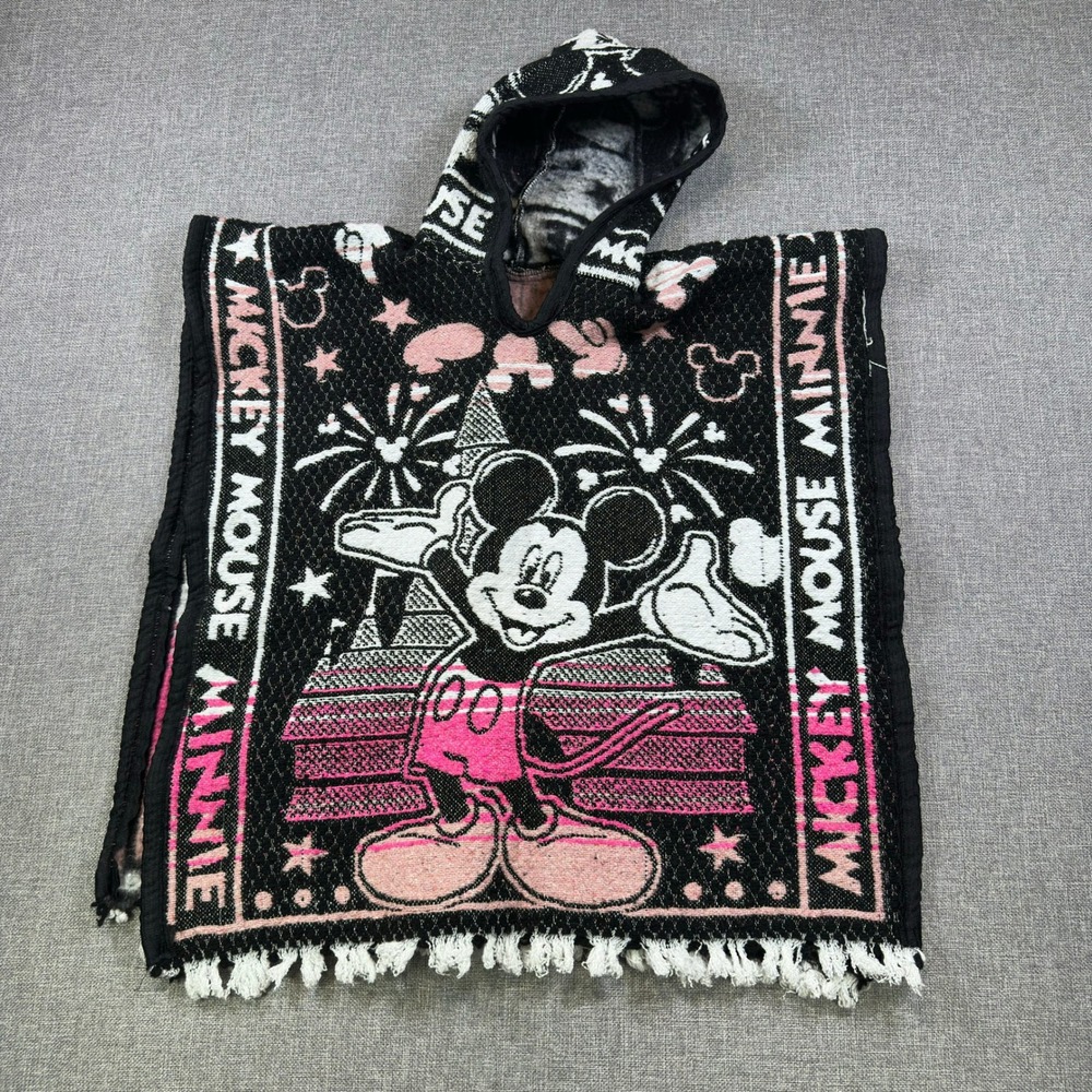 Vintage Disney Minnie Mouse Woven Tapestry Throw Blanket Pink Black White Fringe